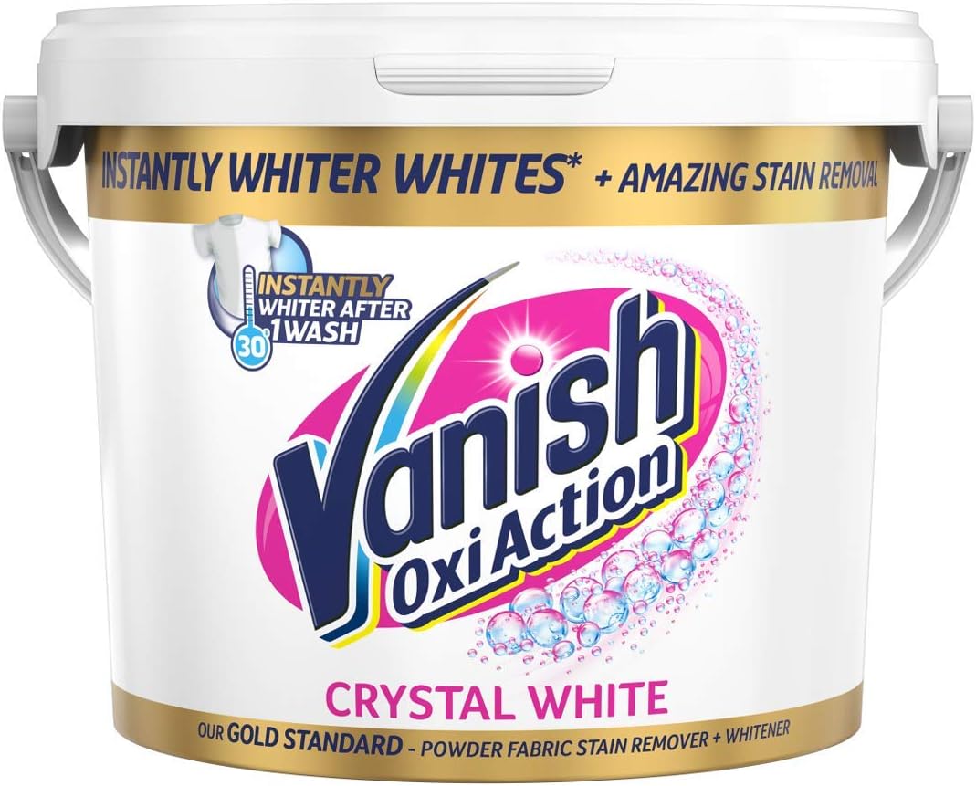 Vanish Crystal White Stain Remover Powder, 2.4kg, Oxi Action for Quick Wash Restores Whites & Removes Tough Stains