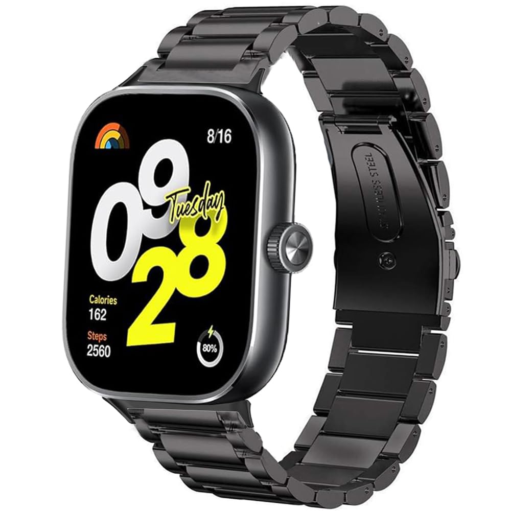 Blueshaweu Compatible for Xiaomi Redmi Watch 4 Smartwatch Band, Quick Release Stainless Steel Metal Replacement Straps Compatible with Xiaomi Redmi Watch 4 Smartwatch (Black)