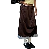 NJWTSDTZ Women Half Slip Long Skirts Lace Trim Satin Midi Skirt A Line Flowy Silky Maxi Skirt for Under Dress Streetwear