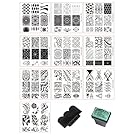 Beauty Leader 10 Pcs Nail Art Stamping Plate Mix Design Nail Art Template + 1 Pcs Green Rubber Stamper Nail Art Image Stamp Stamping Plates Manicure Template Nail Art Tools