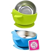 Stainless Steel Baby Bowls with Suction, 2-in-1 Toddler Feeding Set SUS304 Non-Toxic | Unbreakable & Anti-Scald | Super Strong Suction Base | Dishwasher Safe | Perfect Baby Gift - 2Pack 28.9