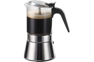 SIXAQUAE Stovetop Espresso Maker, Crystal Glass-top & Stainless Steel Espresso Moka Pot,Classic Italian coffee maker（360ml）
