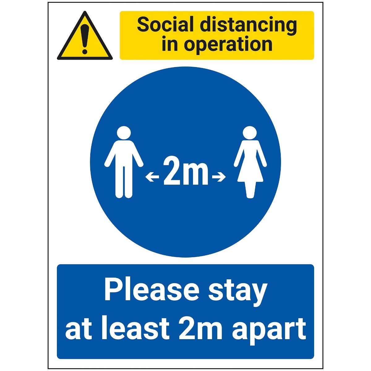 V Safety SD In Operation - Stay 2m Apart - 300mm x 400mm - 1mm Rigid Plastic