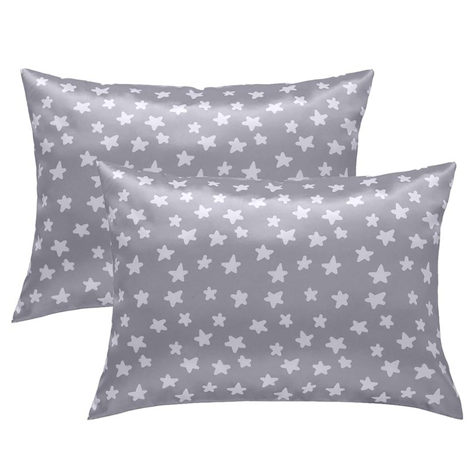 Winmany 2 Pack Toddler Pillow Cases Baby Silk Satin Pillowcases 49 x 36cm Cot Bed Envelope Pillow Cover Kids Soft Travel Pillow Pair Cases for Boys Girls Machine Washable (Grey Star)