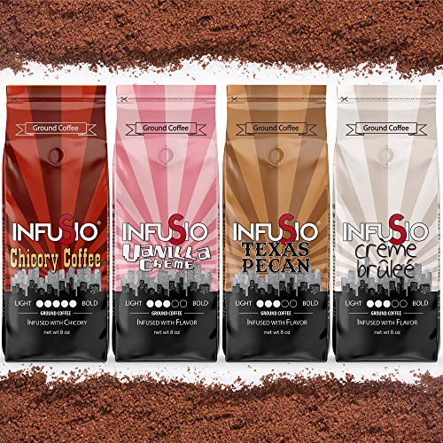 InfuSio-Gourmet-Ground-Coffee-64oz-Variety-Pack-Eight-8oz-Bags-Pack-of-8-4lbs-Total-French-RoastColombianCity-RoastCosta-Rica-With-Flavored-Blends-PecanChicoryVanillaCreme-Brulee