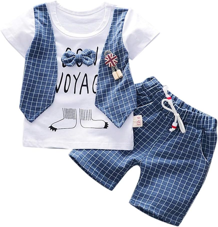 2Piece Toddler Baby Boy Gentleman Suit, Rose Print Short Sleeve T-Shirt Shorts Pants 18M-6Y,Fashion Style Outfit Set