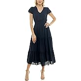 Nanette Nanette Lepore Womens Tiered Pull on Fully Lined Dress with Smock Waist and Pleated Flutter Sleeve