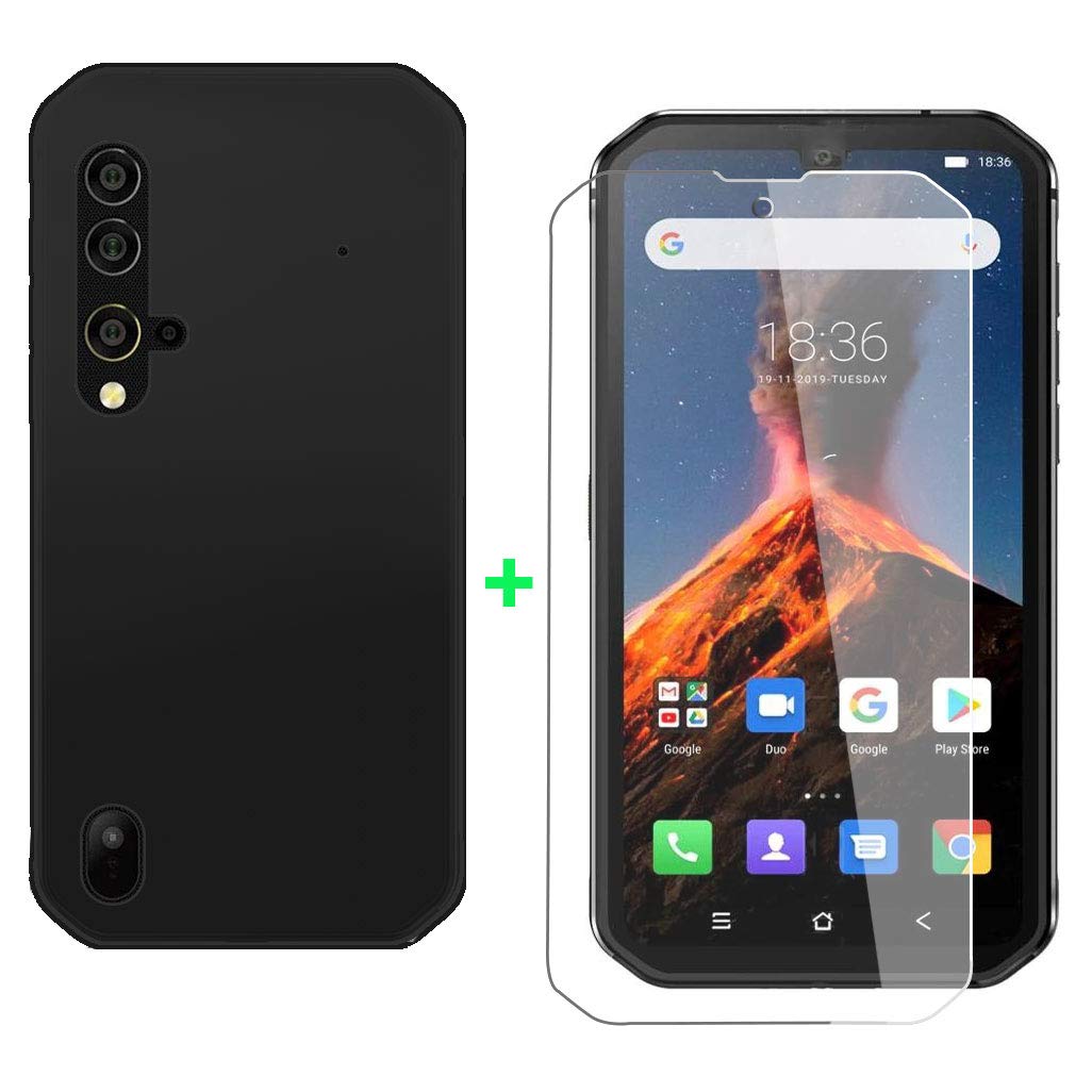 ZXLZKQ Silicone + Tempered Glass Case for Blackview BV9900 (5.84 Inches), HD Glass Mobile Phone Case Soft Silicone Bumper Cover Black TPU Case – Black