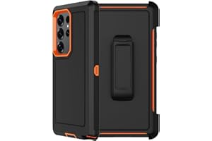 RubCase for Samsung Galaxy S25 Ultra Case with 2X Screen Protector, Dual Layer Bumper Cover with Belt Clip Holster & Kickstand, Full Body Heavy Duty Phone Case for Galaxy S25 Ultra 5G (Black/Orange)