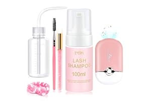 EMEDA Lash Shampoo for Lash Extensions Lash Cleaning Kit with Lash Fan Dryer, Brush, Wash Bottle, Hair Band, Oil Free Foam Soap Cleaner Lash Bath Kit, Lash Wash Eyelash Extension Cleanser