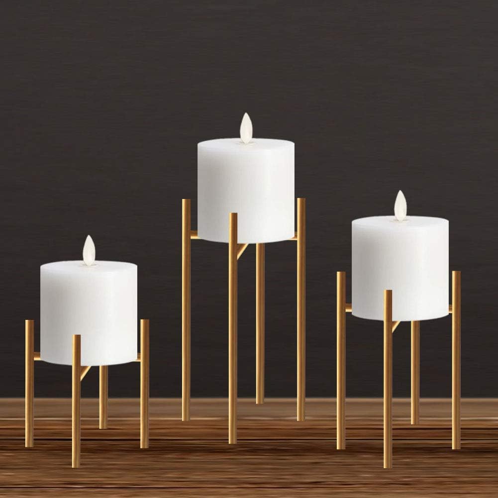 smtyle Pillar Gold Candle Holders Set of 3 Candelabra Ideal for Pillar LED Candles 4 Lines with Iron: Home & Kitchen
