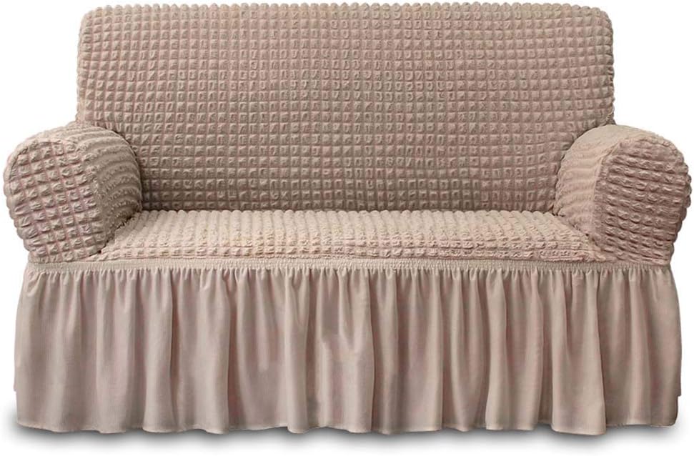 Slipcovers - NICEEC Loveseat Slipcover Khaki Loveseat Cover 1 Piece Easy Fitted Sofa Couch Cover Universal High Stretch Durable Furniture Protector Love Seat with Skirt Country Style (2 Seater Khaki)