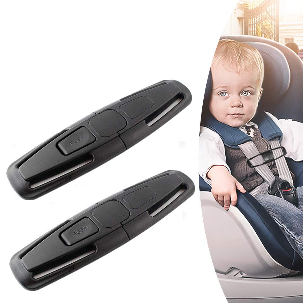 obqo 2 Packs Car Safety Seat Strap Belt Lock Tite Harness Clip Safe Buckle for Baby (Black) …