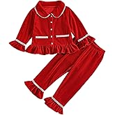 Kavousa Christmas Pajamas For Kids Toddler Girl Pjs Long Sleeve Button Down Infant Baby Matching Pjs Lounge Set