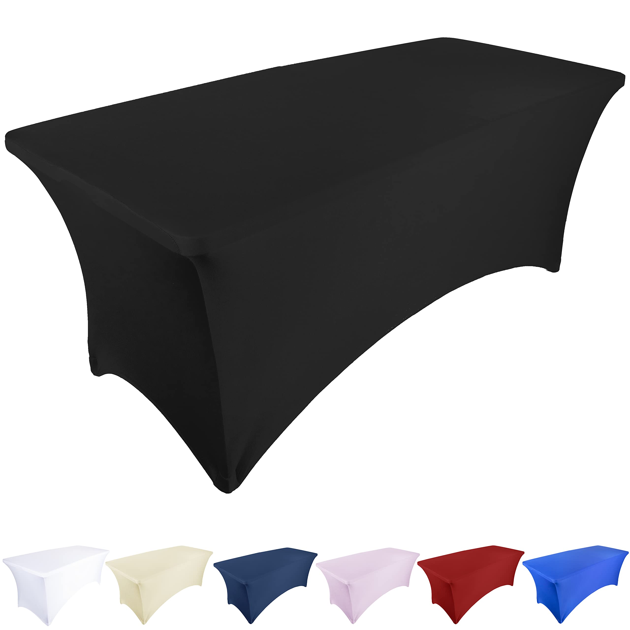 Ocves Stretch Tablecloth 6ft Spandex Table Covers Polyester Fitted Rectangular Stretchable Table Cover Wedding Party Cocktail Bar Craft Exhibitions Washable Table Cover Black 6ft (1pcs) (TBC0010)