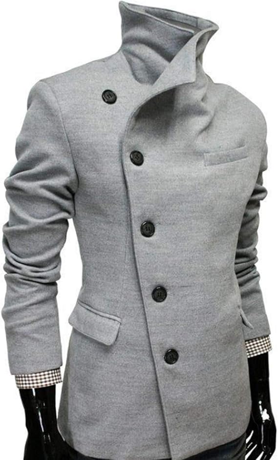 Amazon Ambly メンズファッション シンプル シック ロング コート 上着 無地 長袖 アウター 大きいサイズ も ライトグレーm コート ジャケット 通販