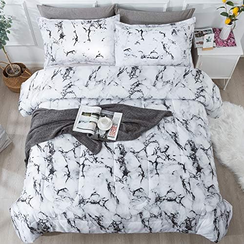 Litanika White Marble Comforter Full(79x90lnch), 3 Pieces(1 Marble
