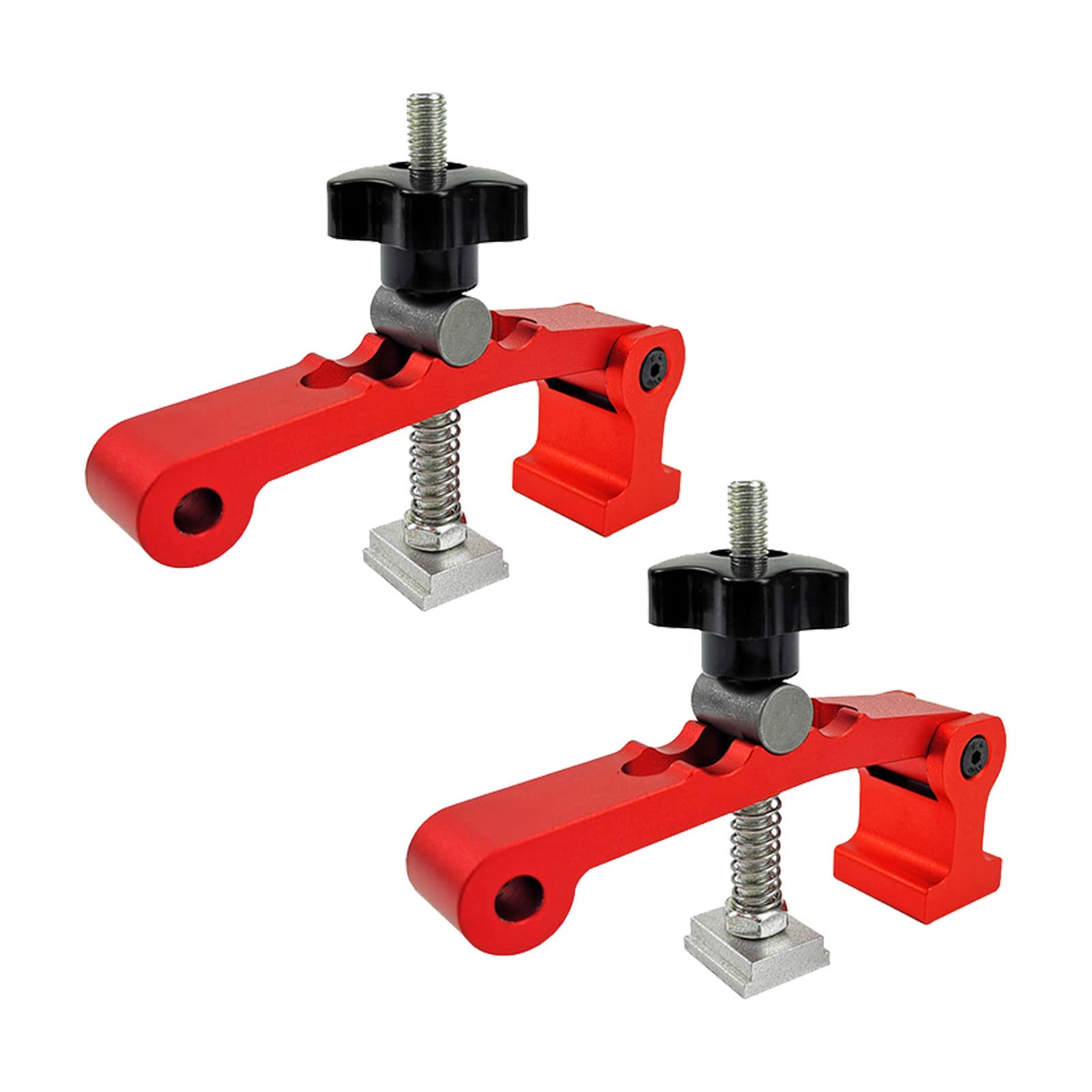 YWNYT 2 Pack T-Track Hold Down Clamps, Dual Purpose 30mm & 20mm, Aluminum Alloy, Adjustable, Red, Woodworking Clamp