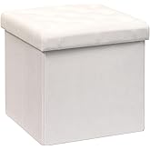 B FSOBEIIALEO Storage Ottoman Velvet Tufted Folding Ottomans Footstool Rest Seat with Removable Lid (White, Medium)