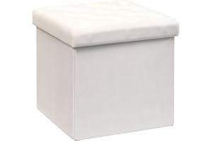 B FSOBEIIALEO Storage Ottoman Velvet Tufted Folding Ottomans Footstool Rest Seat with Removable Lid (White, Medium)