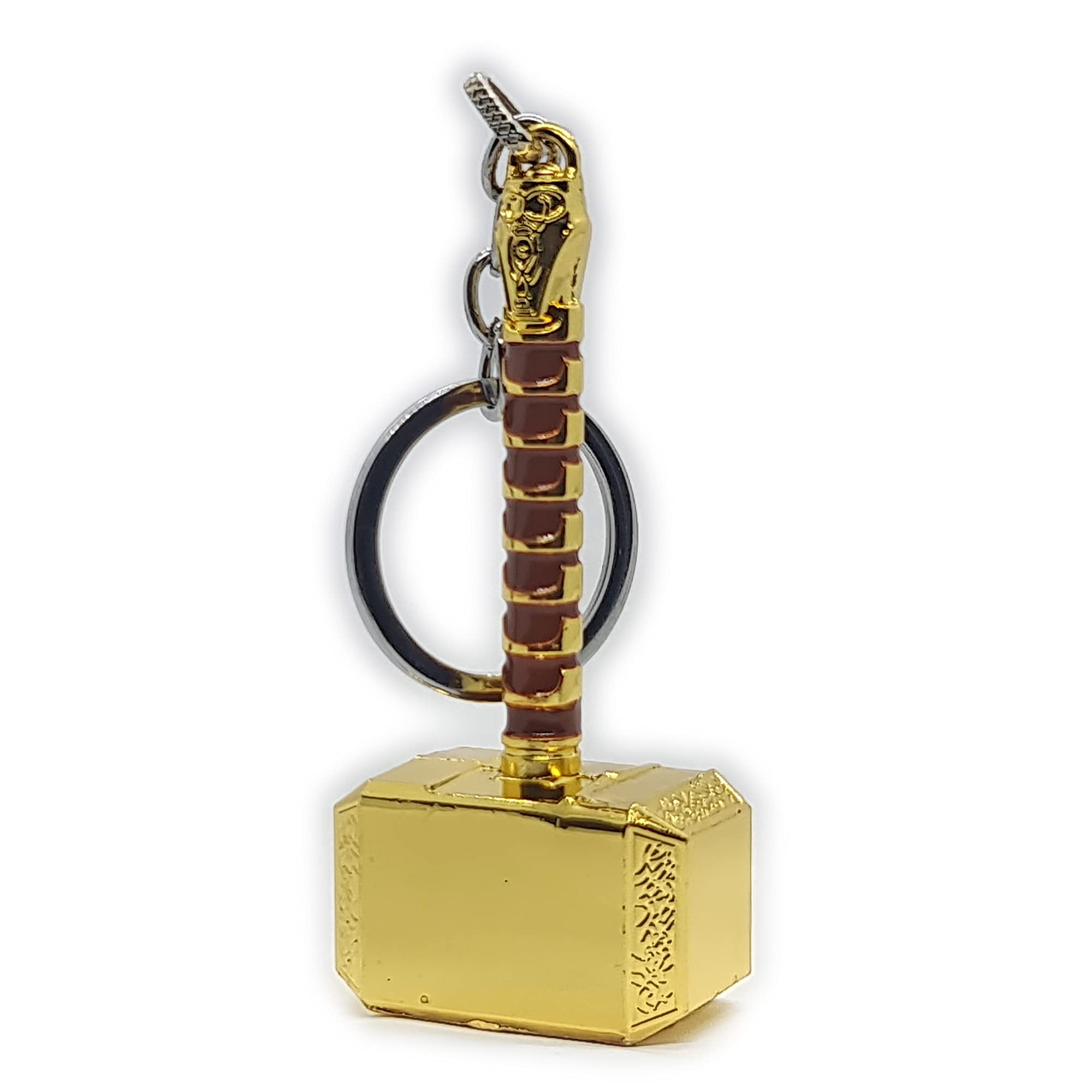 Solid Thor Hammer Mjolnir Keyring: Marvelous 100g Heavy Duty Metal Keychain Ornament - Exclusive Single-Piece Design No-Snap Durability - Shiny Gold & Brown Chrome Finish - Ideal for Keys, Bags & Fans