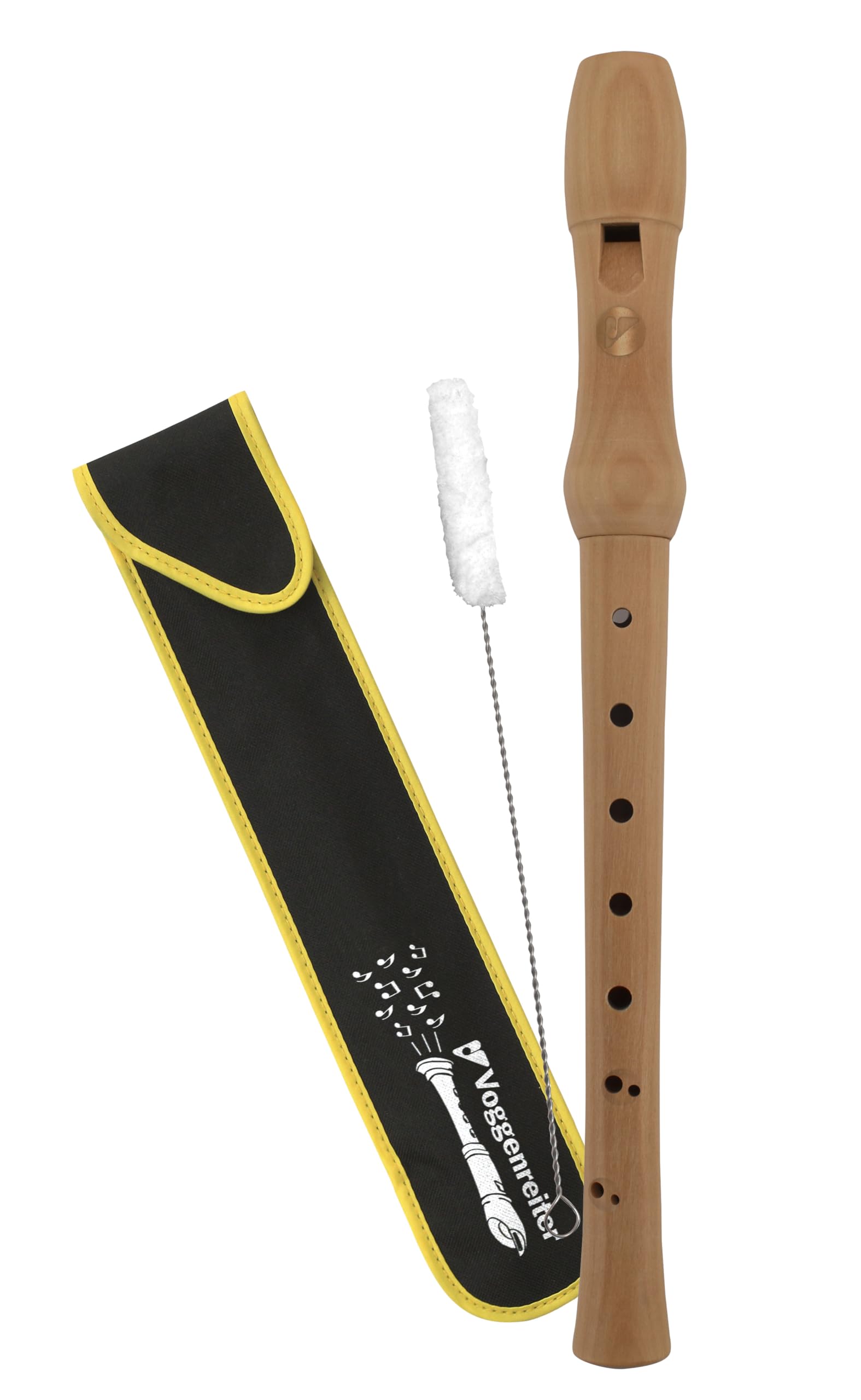 Voggy's wooden Recorder Set flute wiper cloth bag set for beginners and advanced players (C-soprano, baroque fingering, double hole, length: 32 cm), brown