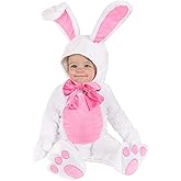 Infant White Bunny Costume for Babies | Soft Easter Rabbit Outfit with Hood, Ears, and Pink Bow