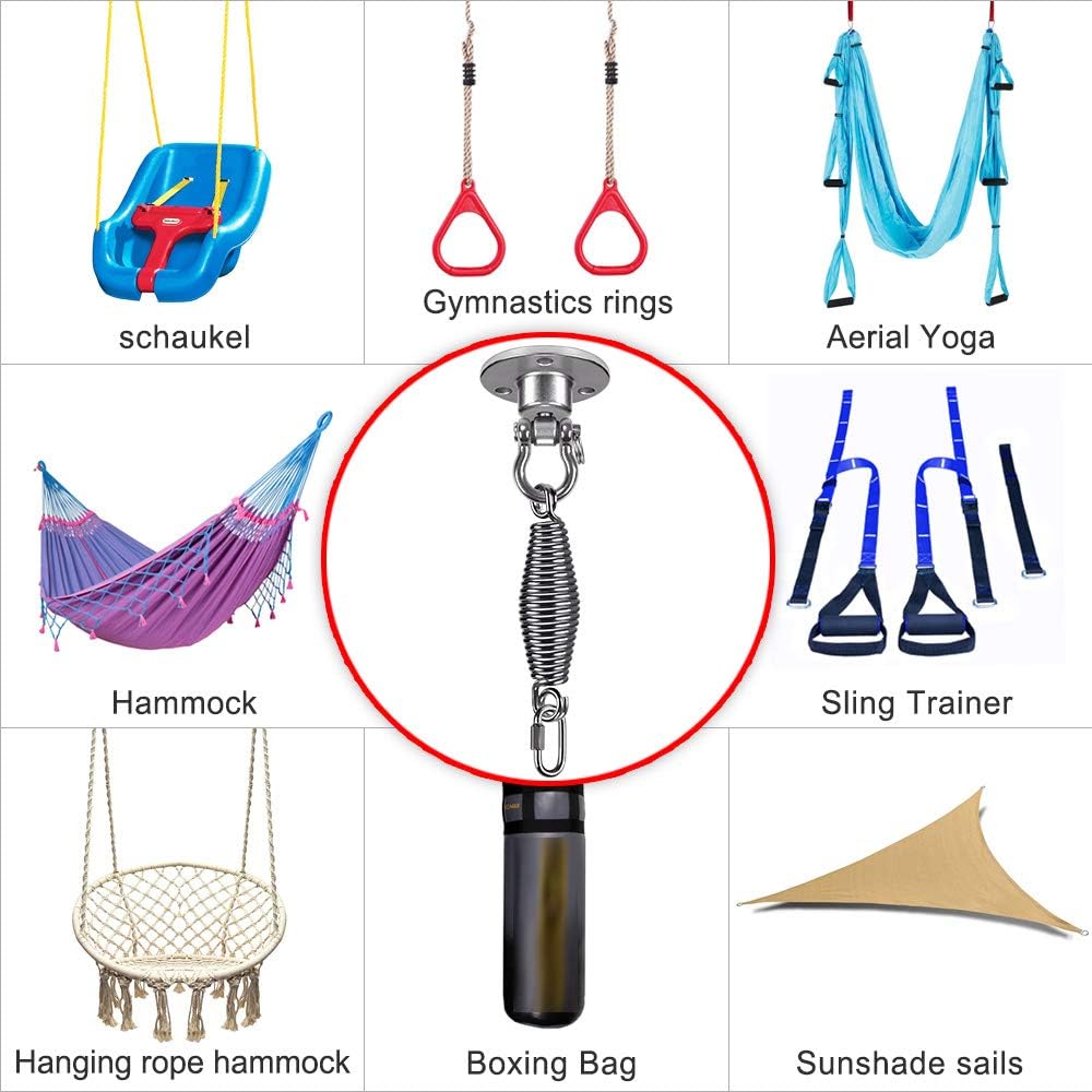 Dolibest Heavy Duty Swing Hanger, Hanging Kits Hammock Chair Hardware Spring (6MM) for Indoor Outdoor Playground, Porch Swing Hanging Kit with 3 Wood Screws and 3 Expansion Bolts, 400LB: Kitchen & Dining