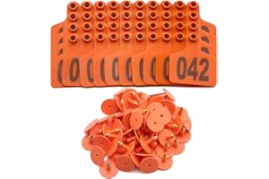 ACHICKLEAD 100PCS Cattle Ear Tags Numbered 001-100, Plastic Livestock Animal Ear Tag for Cows Goats Sheep Pigs Animal Identification Earring Tagger (Orange)