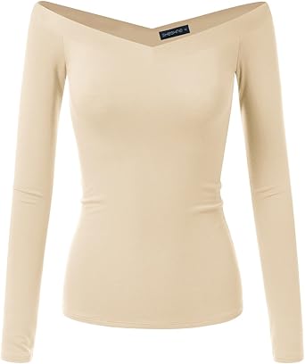 off the shoulder v neck long sleeve top