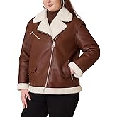 WYOYW Women Faux Fur Leather Jacket Plus Size Loose Shearing Motorcycle Outwear Fur Lined Coat