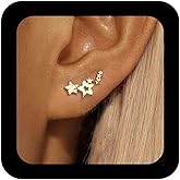 Iaceble Boho Crystal Star Ear Climber Earrings Hollow Star Stud Earrings Tiny Cz Star Earrings Gold Star Crawler Earrings Jewelry for Women
