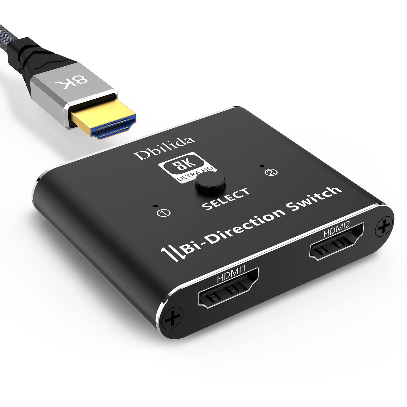 Photo 1 of 8K HDMI 2.1 Switch, Dbilida 48Gbps 8K HDMI Switcher Splitter 2 in 1 Out Support 4K@165Hz/144Hz/120Hz, 8K@60Hz, Bi-Directional for PS5/PS4, Xbox, Roku, Apple TV, Fire Stick