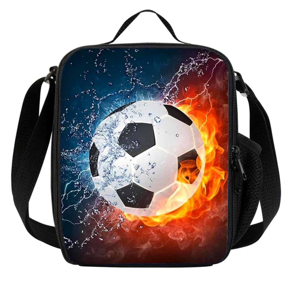Vkyipg Football Lunch Box Bag,Reusable Cooler Warm Lunch Tote with Bottle Holder, for School Camping Travel Picnic