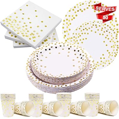 Modda Gold Dot Disposable Party Set 200Pcs Plates, Kuwait Ubuy