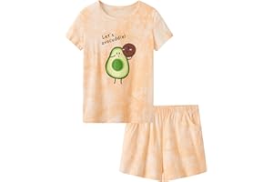 Tebbis Trendy Tie Dye Sleepover Summer Pajamas for Girls -100% Cotton Soft Dount Cat Caticorn Jammies Size 6-18