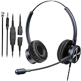 MAIRDI Telephone Headset with Microphone Noise Canceling, Binaural with RJ9 Jack & 3.5mm Connector for Office Call Center Deskphone Cell Phone PC Laptop, Work for Cisco 7941 7965 6941 7861 8811 8961