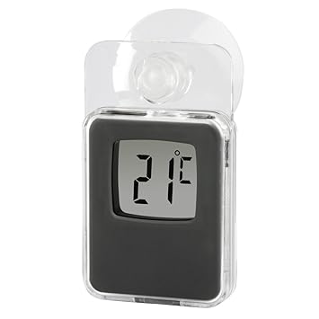Hama Fenster-Thermometer mit Saugnapf (digital, einsetzbar als Innen- oder Außen-Thermometer, wetterfest, transparent) grau