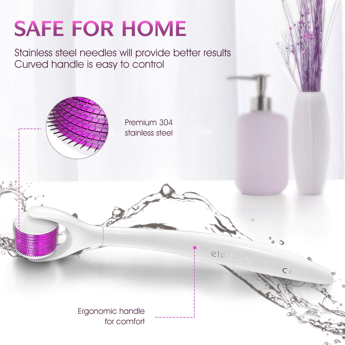 Derma Roller Microneedle Face Roller - ETEREAUTY 0.25mm Beauty Cosmetic Products with 3 Replacable Roller Heads for Skin Care Face, Body, Beard and Hair Growth-Includes Free Storage Case: Beauty