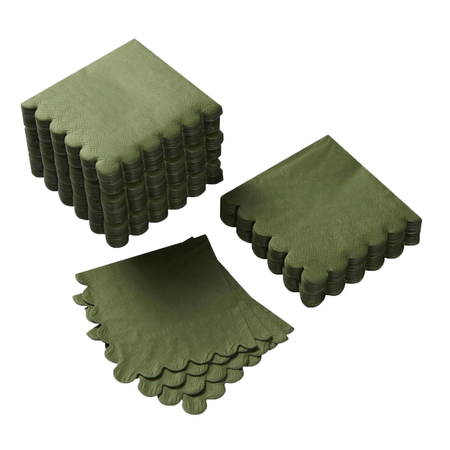 Photo 1 of 100 Pack Cocktail Napkin 2-Ply Scalloped Edged Dessert Napkins Folded 5 x 5 Inches Disposable Napkins for Dinner Wedding Birthday Party Bridal Anniversary Reception Event (Green)