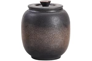 Tofficu Gilded Glaze Tea Jar Ceramic Container with Lid 3.07X3.07X3.66 Inch Airtight Sugar Container Large Desktop Tea Organi