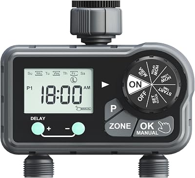 johgee Water Timer 2 Outlet, IP54 Waterproof Garden Hose Timer