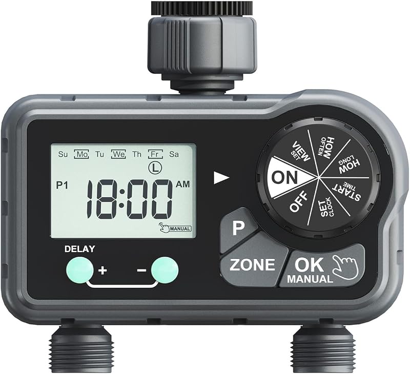 johgee Water Timer 2 Outlet, IP54 Waterproof Garden Hose Timer