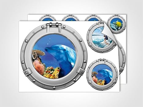 GRAZDesign Wandtattoo Bad Badezimmer WC - Wandsticker Fliesensticker maritim Bullauge Set - Maritime Dekoration Fliesentattoo