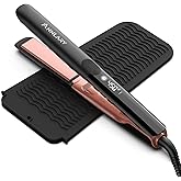 Annlary Hair Straightener, 1 Inch Flat Iron Hair Straightener and Curler 2 in 1, Professional Ceramic Ionic Dual Voltage Flat Iron with Anti-Iron Silicone for Less Frizz, Shinier & Smoother Hair
