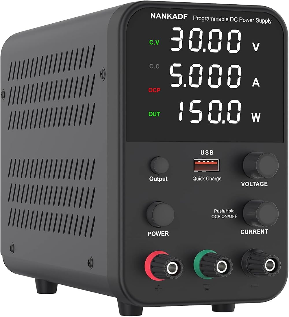NANKADF DC Power Supply 0-30V 0-5A USB Fast Charge 18W 4-Digit Display