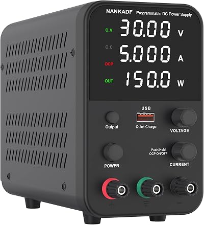 NANKADF DC Power Supply 0-30V 0-5A USB Fast Charge 18W 4-Digit Display