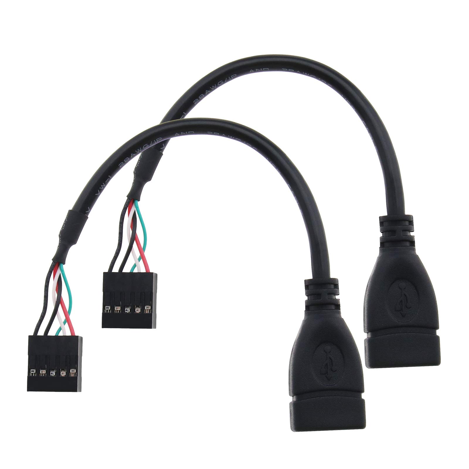 Single USB 2.0 Type A Female to Motherboard 10 Pin Female Header Cable Extension Cord 17.5CM Black Pack of 2