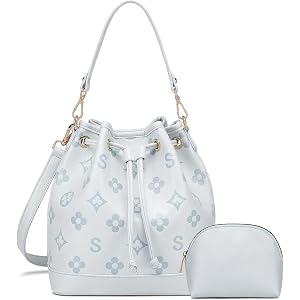 Travistar 2 Piece Bucket Bag for Women - Embossed Vegan Leather Crossbody Shoulder Handbags Satchel Purse Tote Set 2 Straps