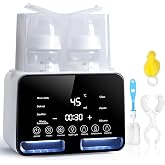Baby Bottle Warmer All Bottles Water Bath Warming 48H Constant Thermostat Mode, 10-in-1 Milk Warmer Steamer, Preset, Defrost, Double Bottle Warmer Twins for Breastmilk Formula, Heat Baby Food